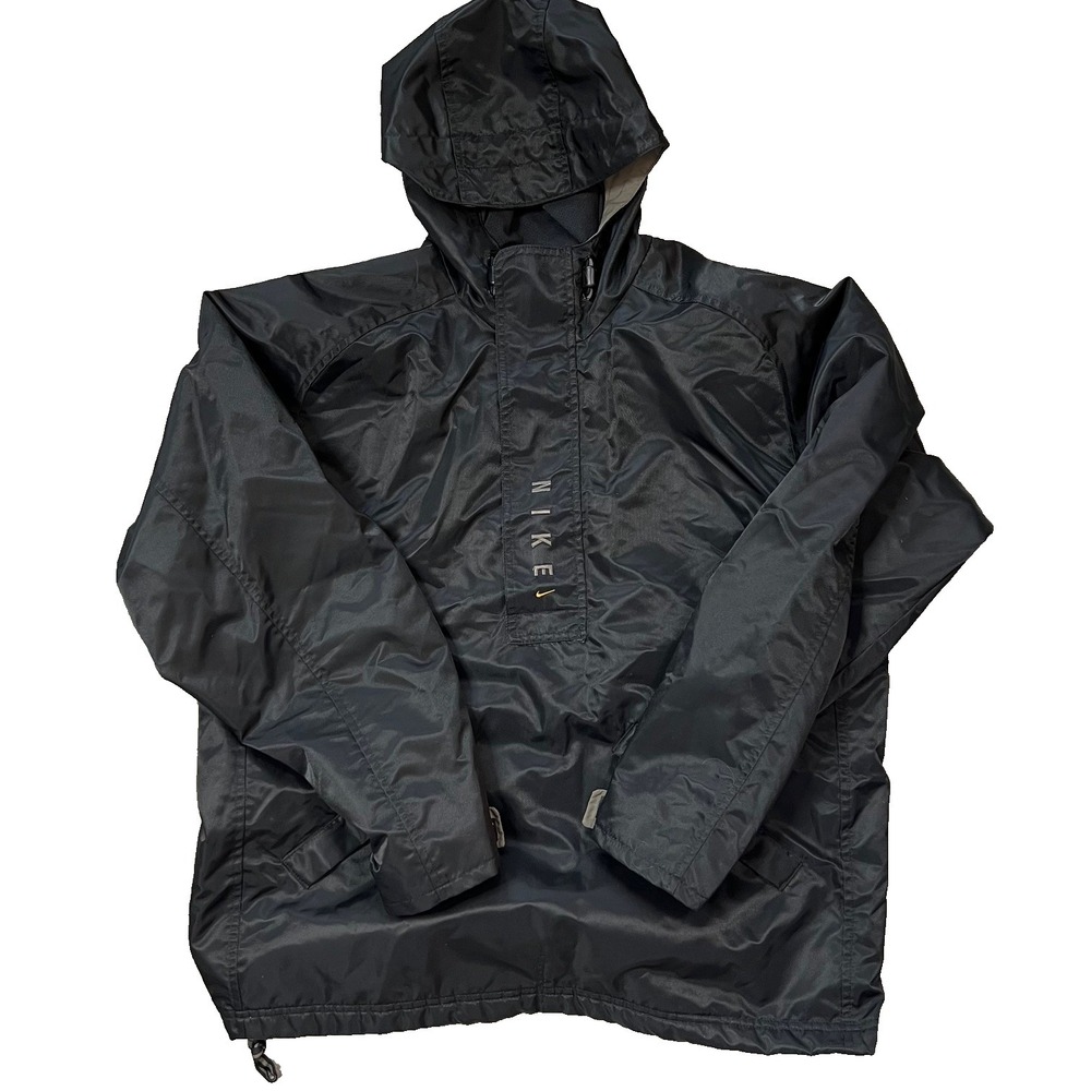 Vintage Nike Windbreaker Nylon Rain Anorak Jacket Black Men's‎ Medium Y2K